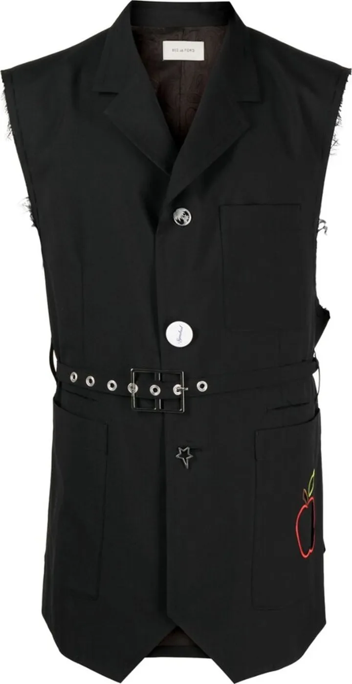 Notched-Collar Belted-Waist Vest