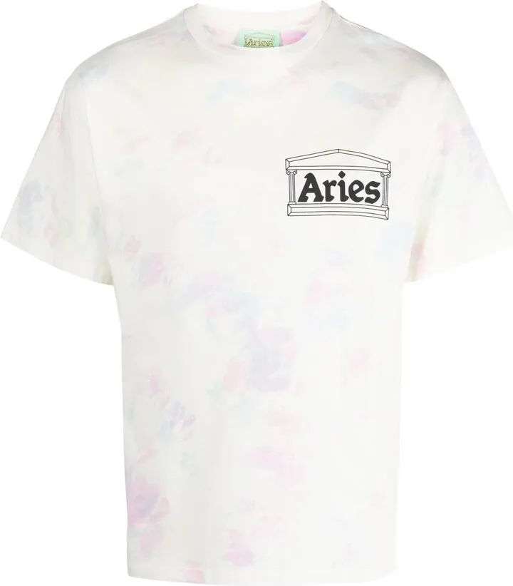 White Tie-Dye Temple Print T-Shirt