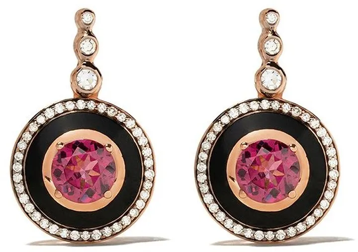18kt rose gold diamond rhodolite Mina earrings