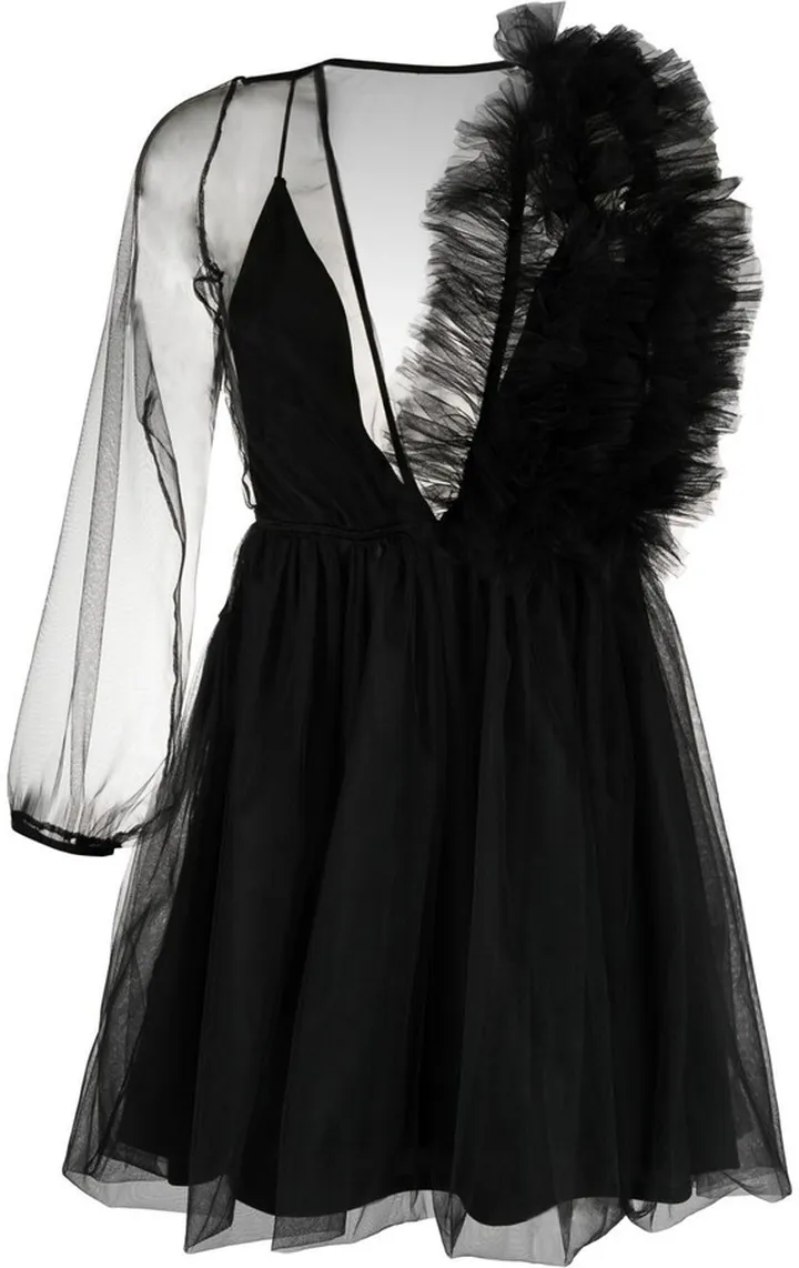 x Lia Aram asymmetric mesh minidress