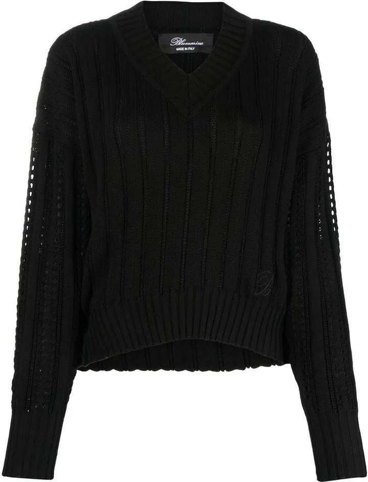 Ribbed-Knit V-Neck Jumper