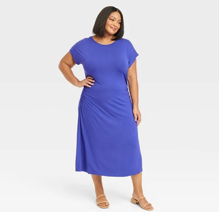Women's Short Sleeve Shirtdress - Ava & Viv™ Blue XXL