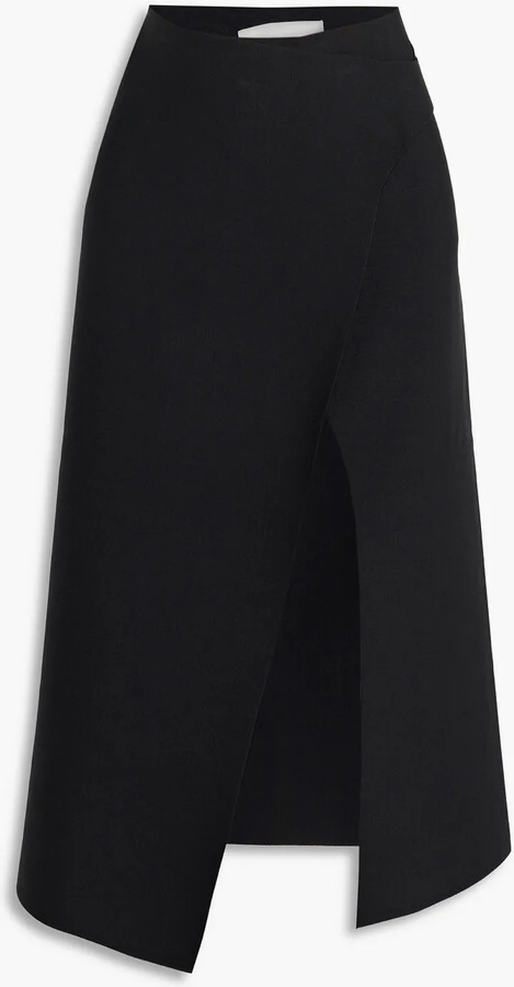 Belted stretch-knit midi wrap skirt