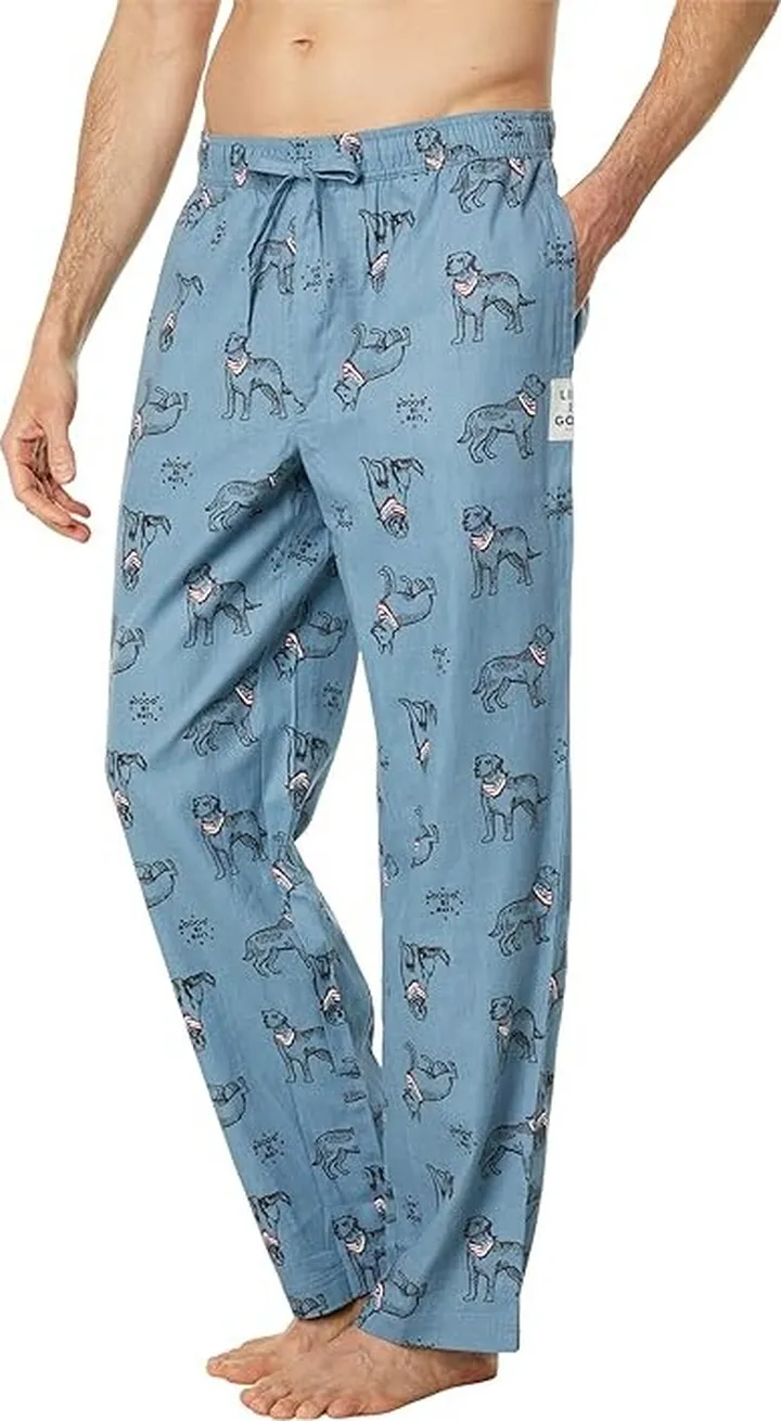 Life is Good Stay True Dog Pattern Classic Sleep Pants (Smoky Blue) Men's Clothing