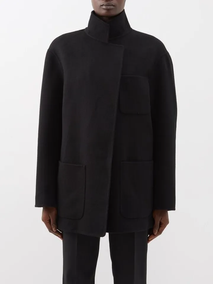 High-neck Single-breasted Wool Coat