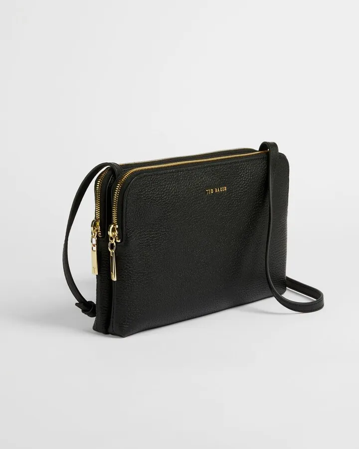 Soft Leather Double Pouch Xbody in Black