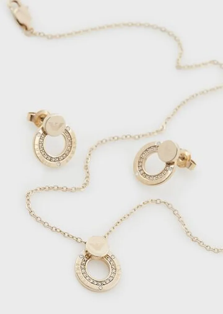 Gold-Tone Stainless Steel Pendant Necklace and Earrings Set