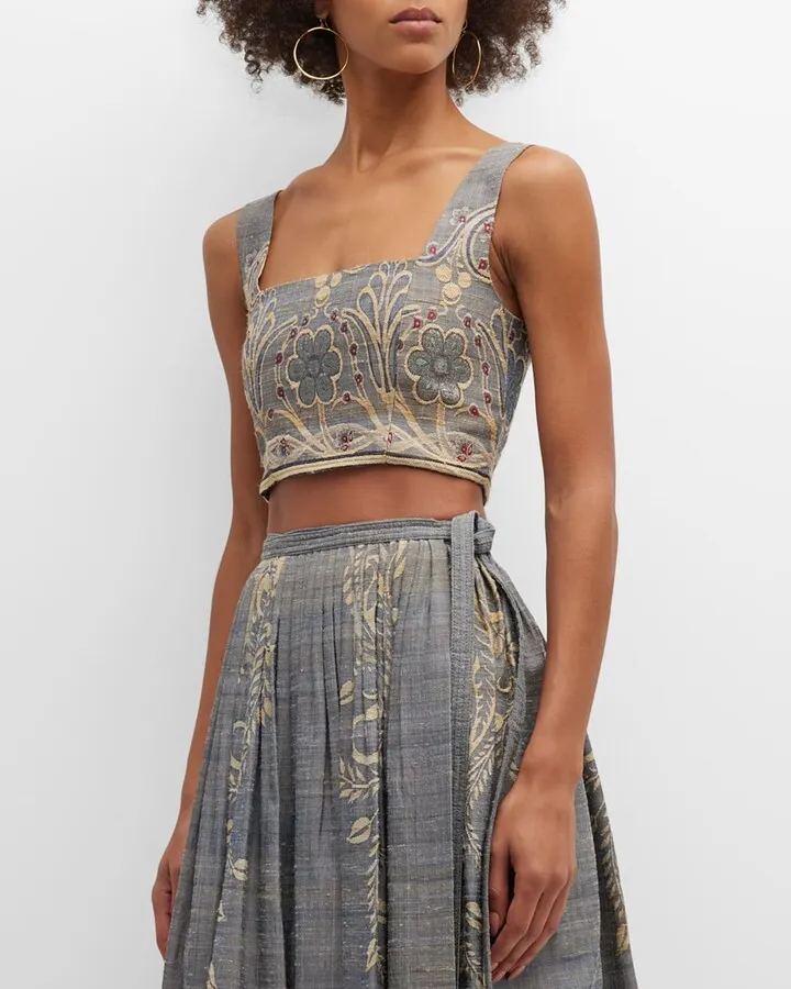 Siwa Tapestry Jacquard Sleeveless Crop Top