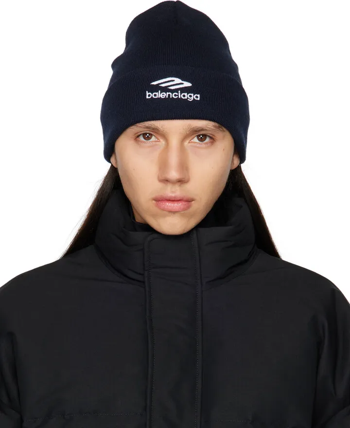 Balenciaga Navy 3B Sports Icon Beanie