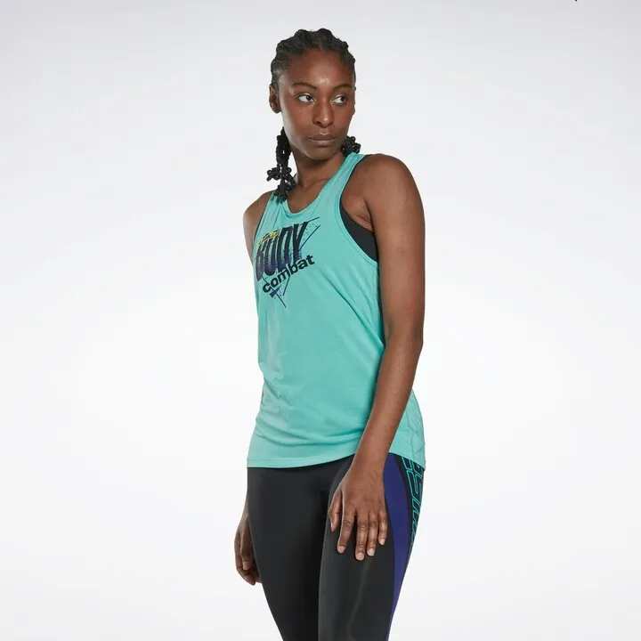 Reebok Les Mills® BodyCombat® ACTIVCHILL Graphic Tank Top Womens Athletic Tank Tops Large Semi Classic Teal