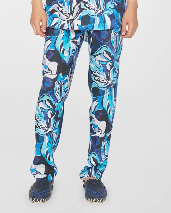 Men's Palm-Print Linen Pants