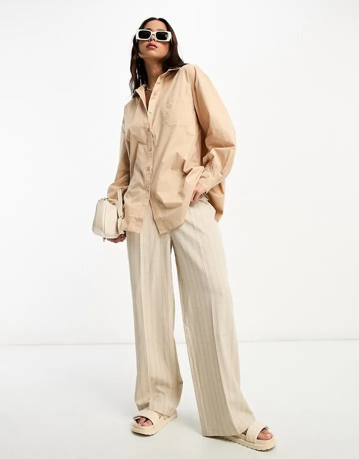 Miss Selfridge oversized poplin shirt in camel