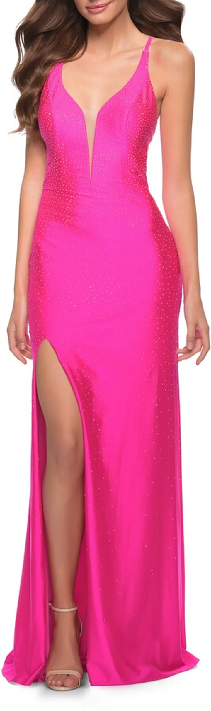 Rhinestone Plunge Neck Gown