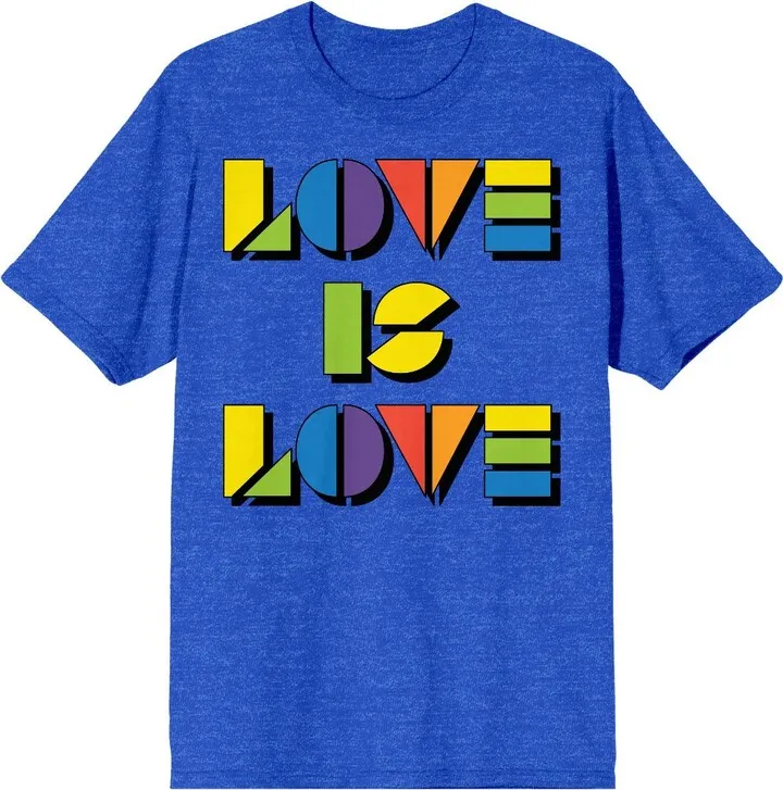 LGBTQIA+ Pride Rainbow Love Is Love Rainbow Men’s Royal Blue Heather T-Shirt-XXL