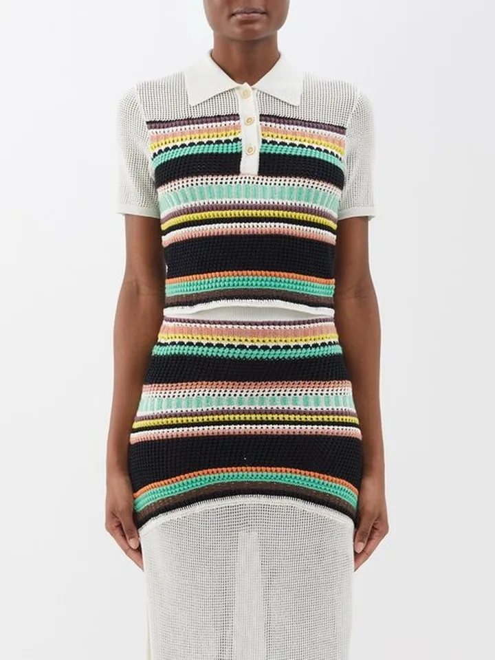 Striped Crocheted Polo Shirt