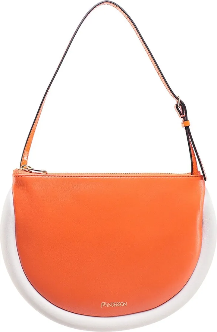 Leather shoulder bag with padded profiles