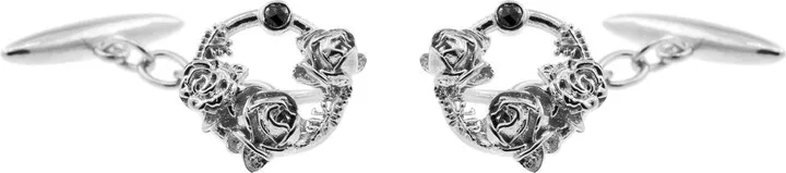 Lee Renee - Black Diamond Rose Halo Cufflinks Silver