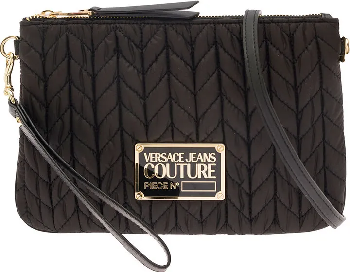Black Quilted Crossbody Bag With Couture Logo Plaque In Polyester Woman