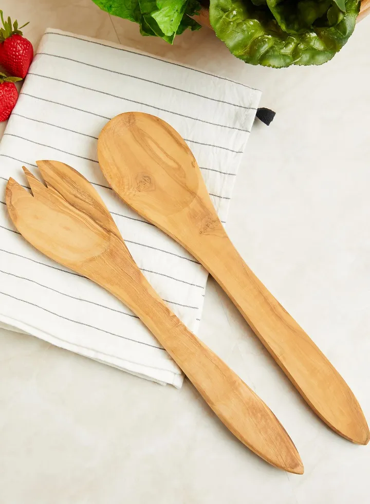 Kora Olive Wood Flat Salad Servers