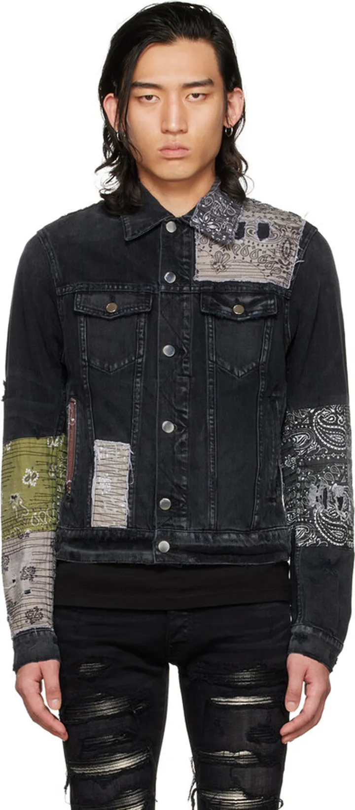 AMIRI Black Bandana Art Patch Denim Jacket