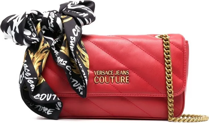Scarf-Detail Quilted Shoulder Bag