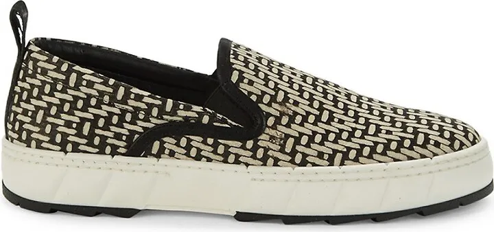 Chevron-Print Leather Slip-On Sneakers