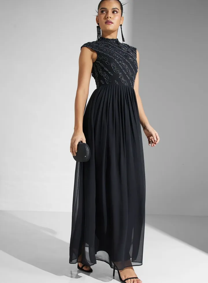 High Neck Embellished Dress