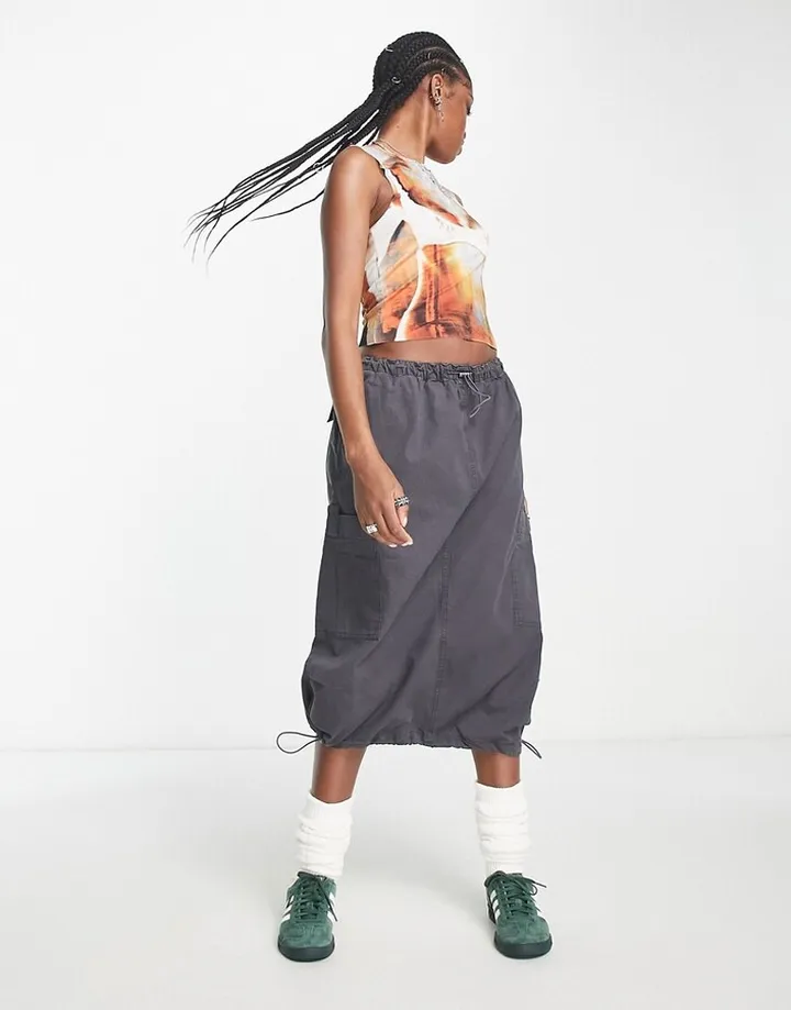 Jaded London utility Y2K cargo midi skirt in charcoal