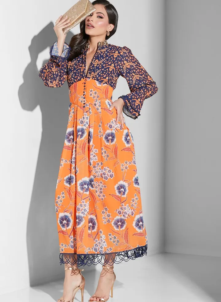 Floral Printed Balloon Sleeve Dress