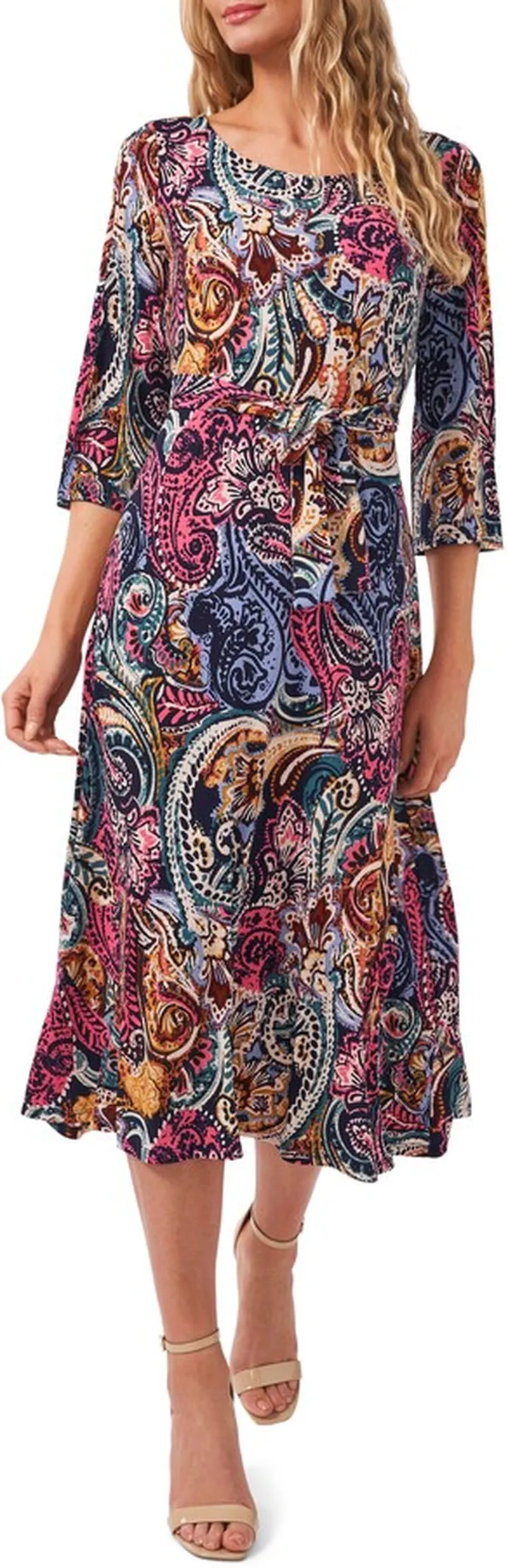 Belted Split Sleeve Midi Dress