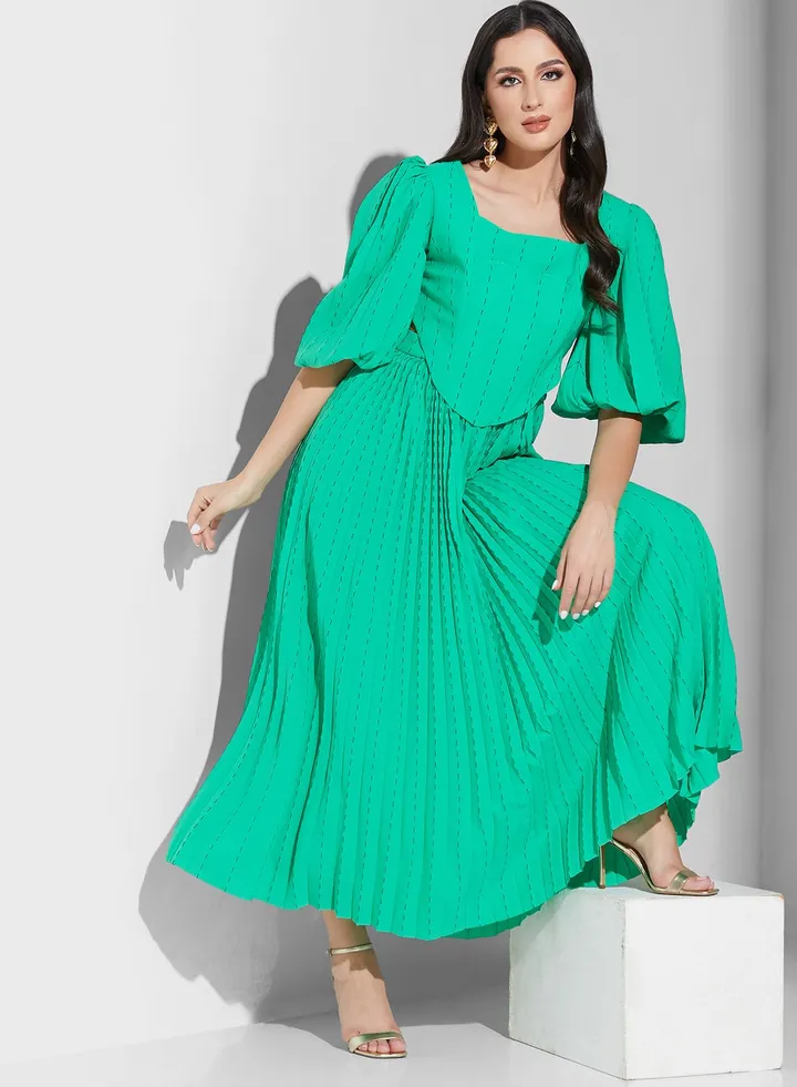 Puff Sleeve Plisse Dress