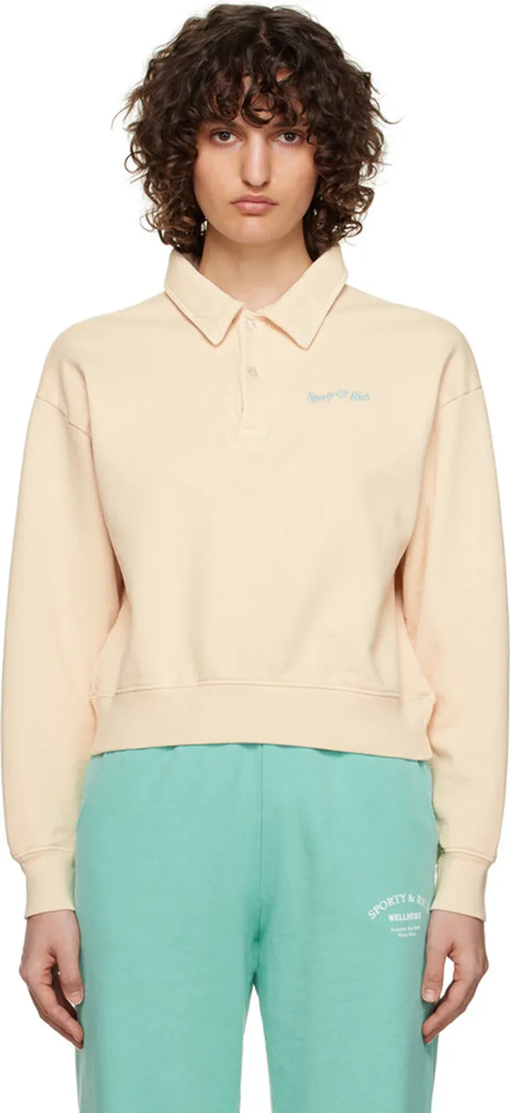 Sporty & Rich Beige Embroidered Polo