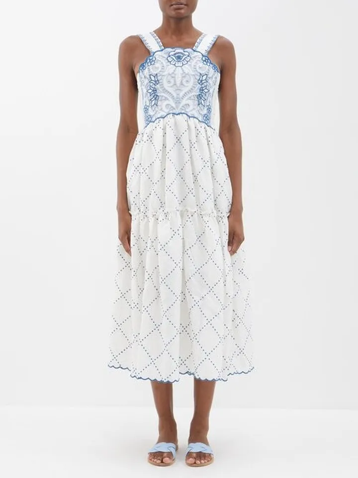 Grace Floral-embroidery Midi Dress