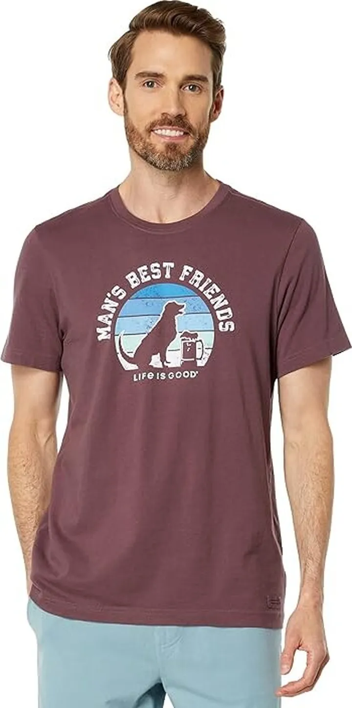 Life is Good Man's Best Friends Short Sleeve Crusher Tee (Mahogany Brown) Men's T Shirt