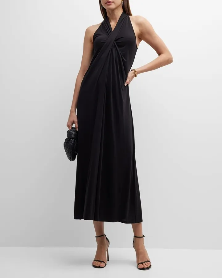 Sleeveless Crossover Jersey Midi Dress