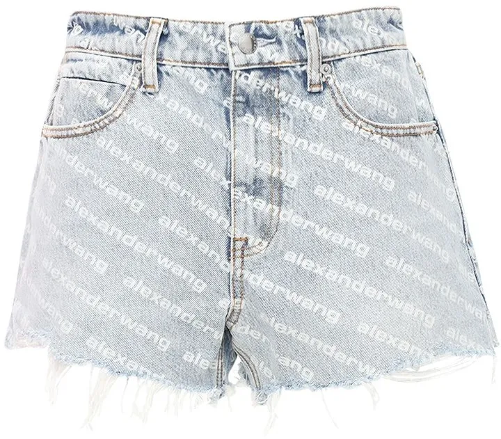 High waist flocked logo denim shorts
