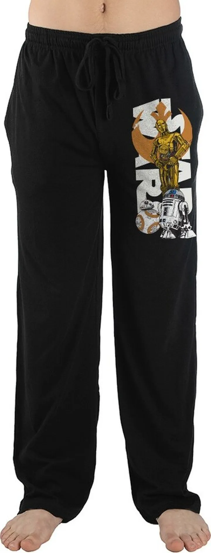 Star Wars C3PO R2D2 Robots Mens Black Sleep Pajama Pants-Medium