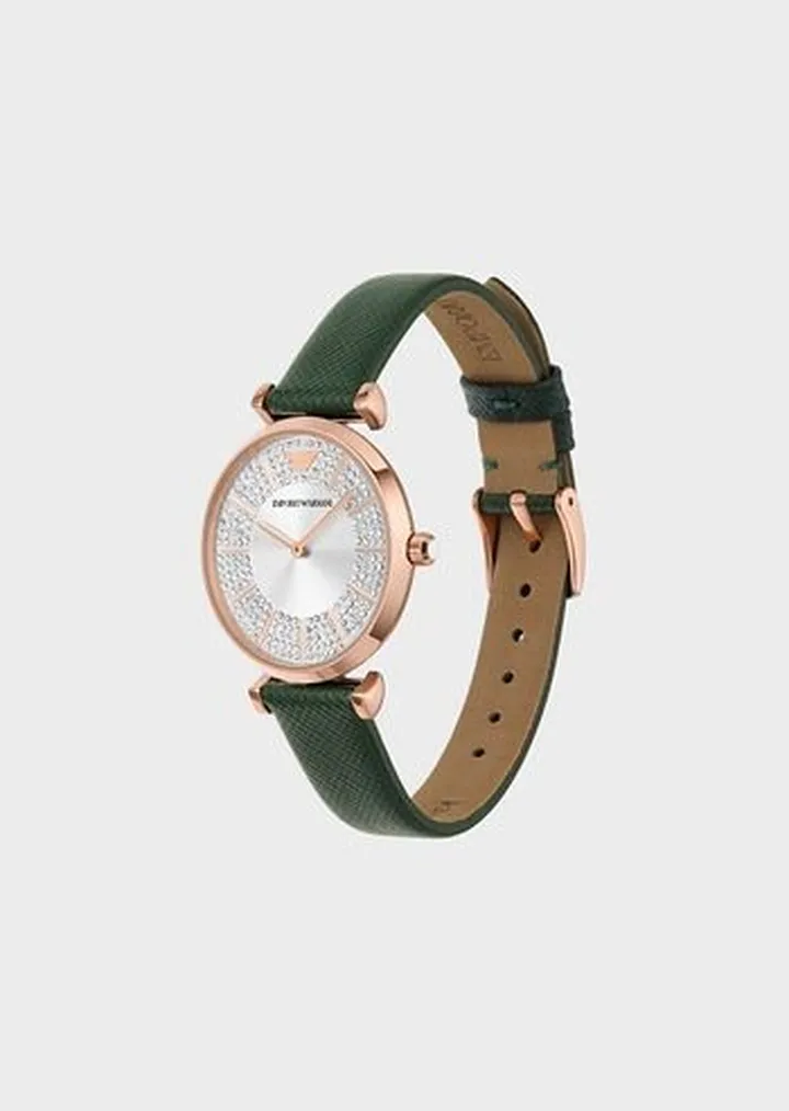 Two-Hand Green Leather Watch