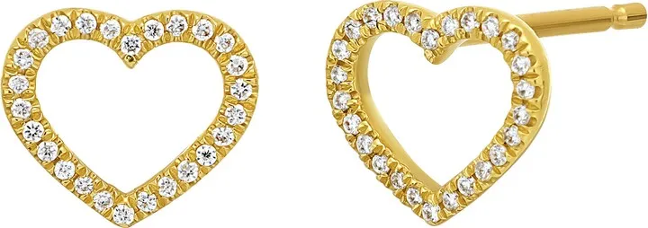 18K Gold Diamond Open Heart Stud Earrings - 0.08ct.