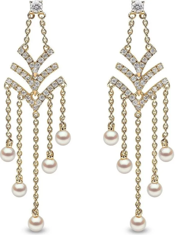 18kt yellow gold Sleek Akoya pearl and diamond earrings