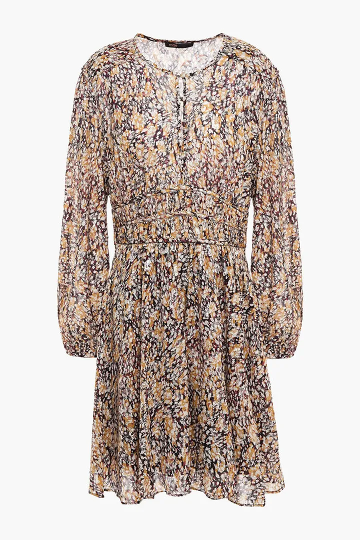 Ribbia gathered printed fil coupe dress