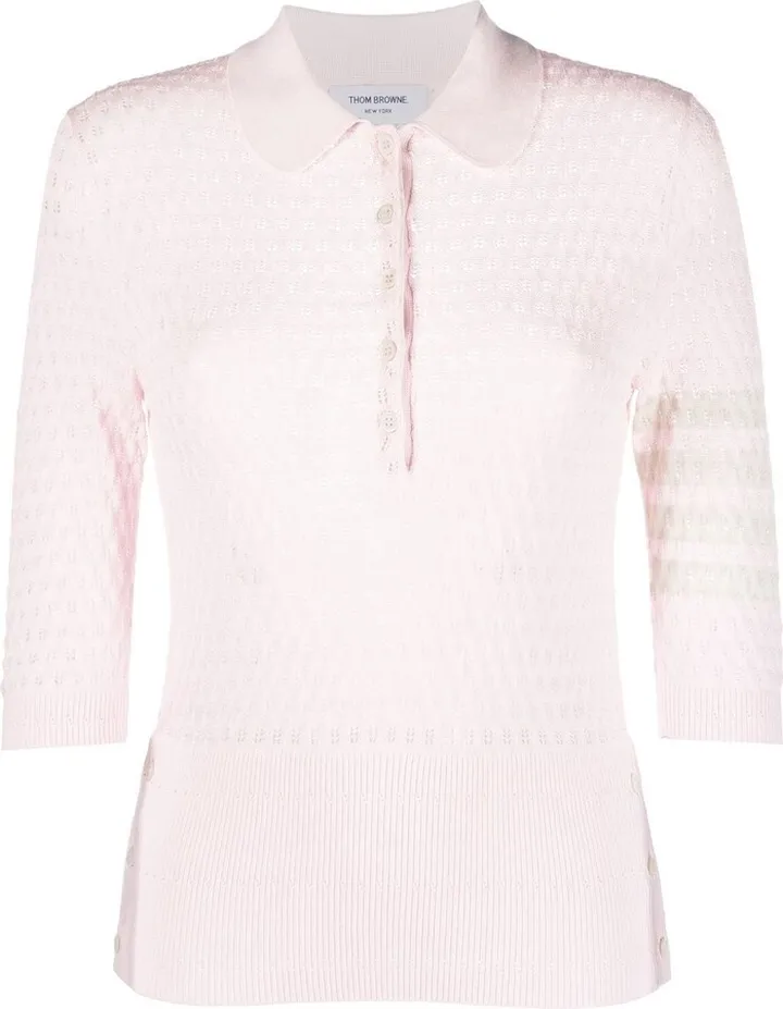 4-Bar stripe pointelle-knit polo top