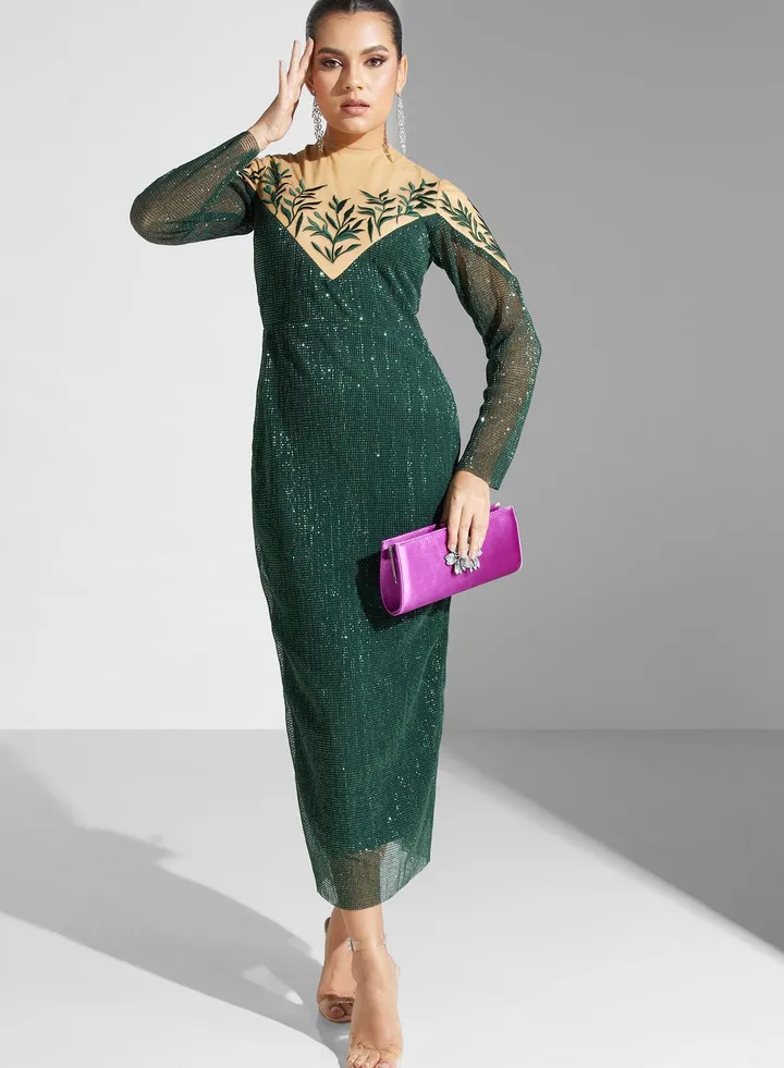 High Neck Sequin Dress