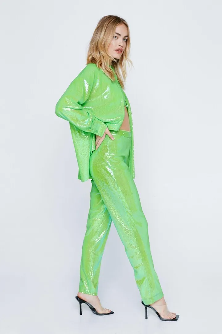 Nasty Gal Womens Sequin Two Piece Set Slim Leg Pants