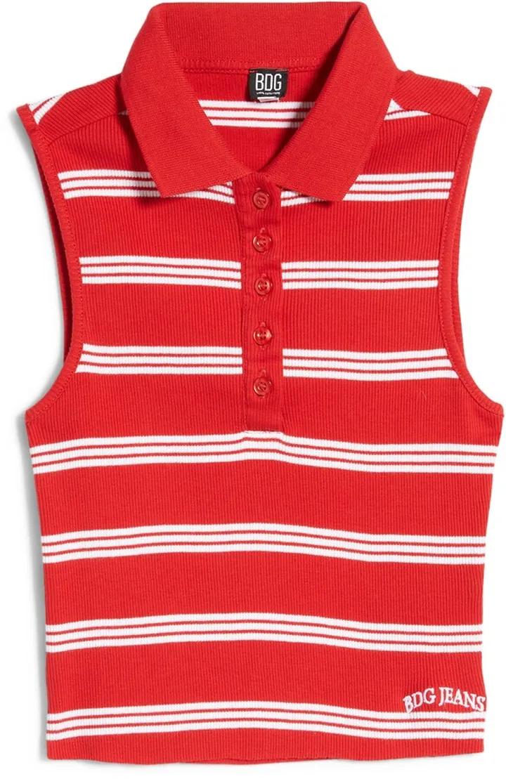 Stripe Crop Sleeveless Rib Polo