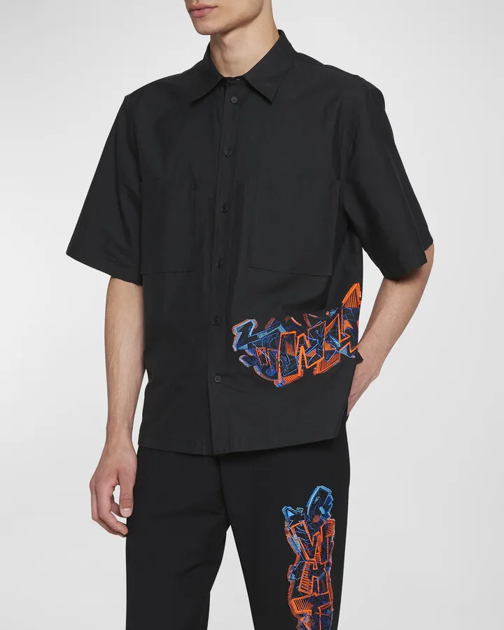 Men's Graffiti Coupe Embroidered Summer Sport Shirt