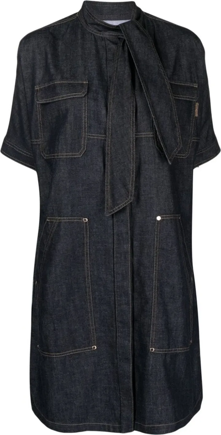 Scarf-Detail Denim Minidress