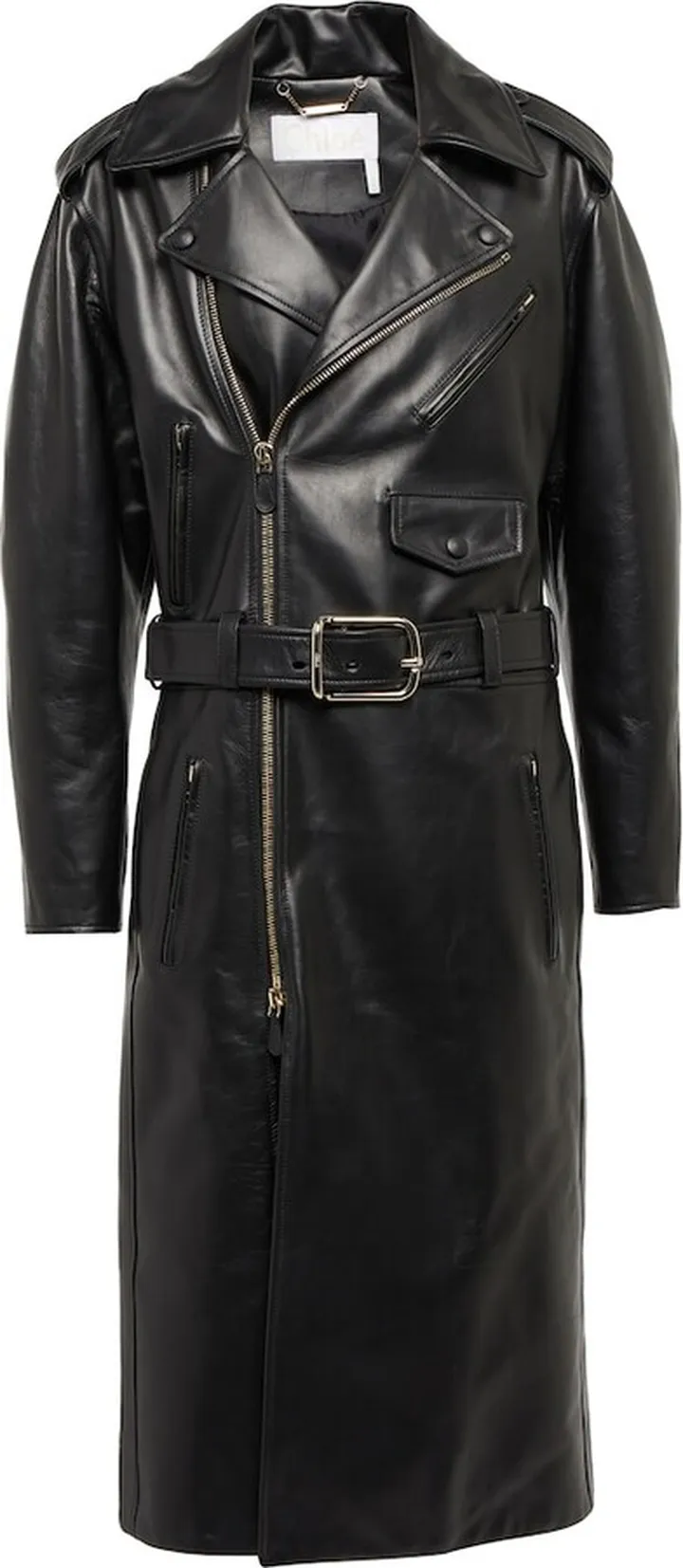 Belted leather coat