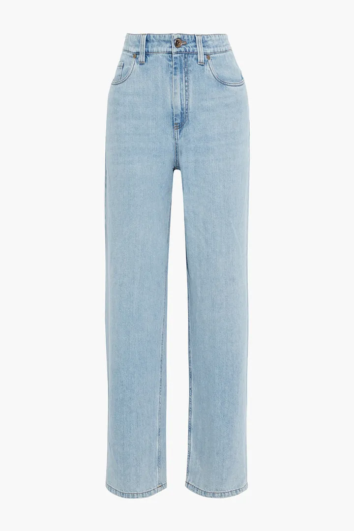 Bead-embellished high-rise wide-leg jeans