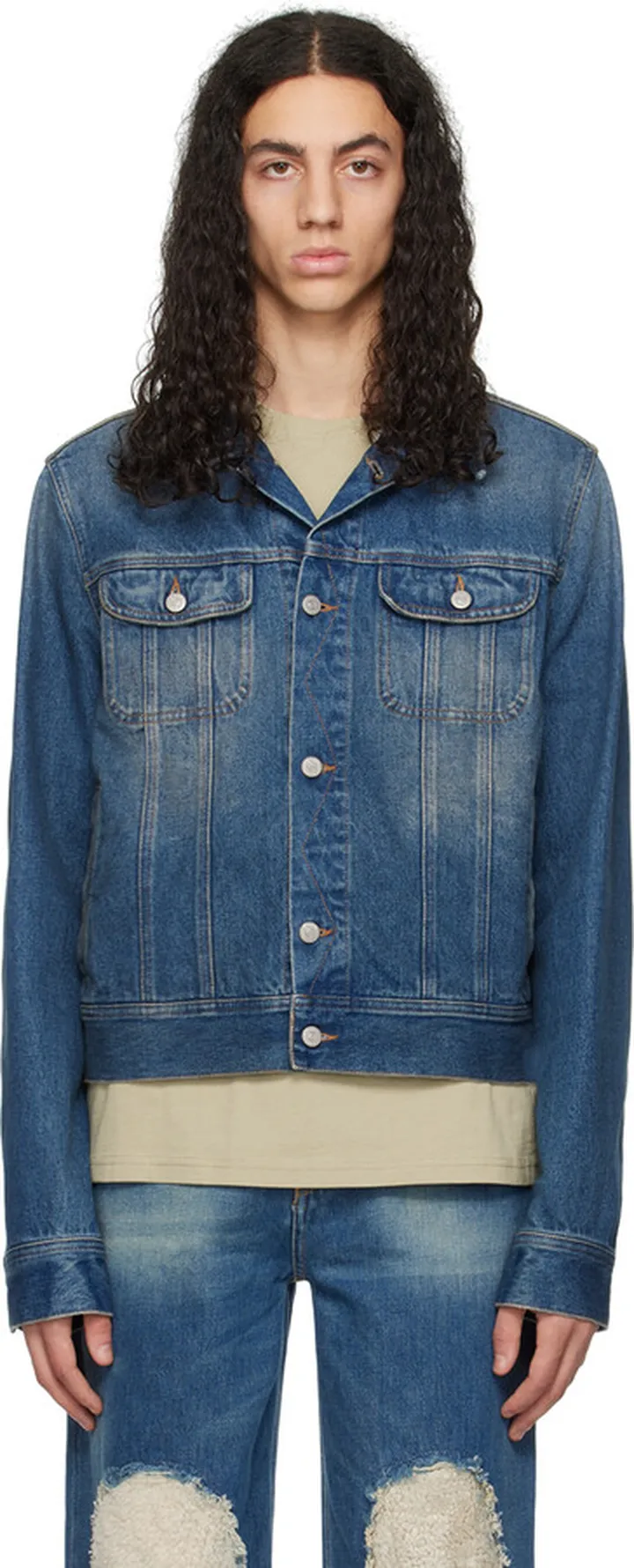 MM6 Maison Margiela Navy Faded Denim Jacket